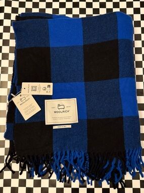 Woolrich Blue & Black Buffalo Check Fringe Blanket